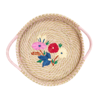 Large Raffia Bread Basket Flower Embroidery By Rice DK